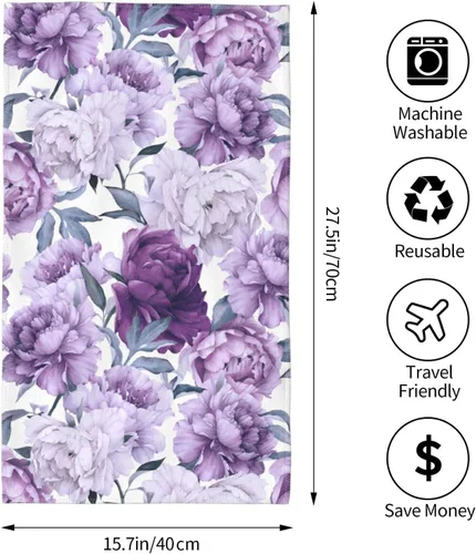 Vista 3 de VARUN Toallas largas de mano con flores moradas con hojas verdes, toalla ultra suave, sin costuras, patrón floral, pintura artística, toallas