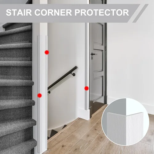 Vista 5 de Protectores de esquina – 4 protectores de esquina de pared blanco con pegamento trasero para seguridad del bebé, esquinas de escalera, protección