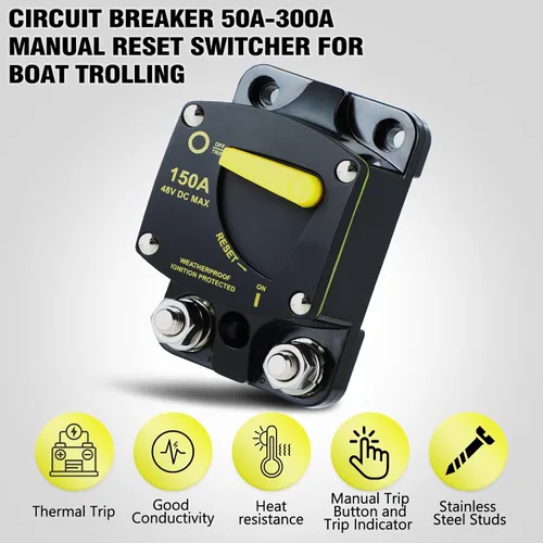 Vista 2 de Erayco Disyuntor de 50 amperios de 12 V a 48 V CC para motor de arrastre de barcos, vehículos de remolque de ATV marinos, audio estéreo, batería