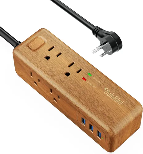 Vista 8 de Regleta de alimentación con 8 tomacorrientes con 2 puertos USB-A+1USB-C, estación de carga, cable de extensión larga, enchufe plano en ángulo recto