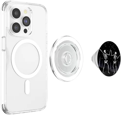Vista 4 de Geniales esqueletos estéticos góticos bailando cielo nocturno Halloween PopSockets MagSafe PopGrip para iPhone