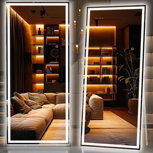 Vista 25 de Hasipu - Espejo de cuerpo entero con luces, 56 x 16 pulgadas, espejo de pie con led para montaje en pared para sala de estar, dormitorio