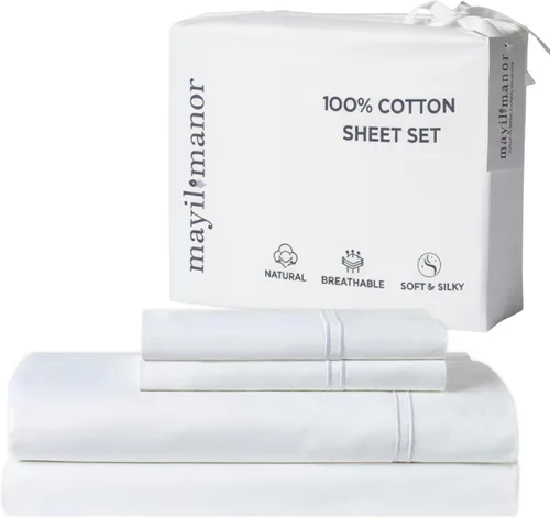 Vista 23 de Sábanas de Cama de Algodón 100% Natural Juego de Sábanas Twin de Tejido Satinado de Una Sola Capa de 500 TC Ropa de Cama Sólida Suave