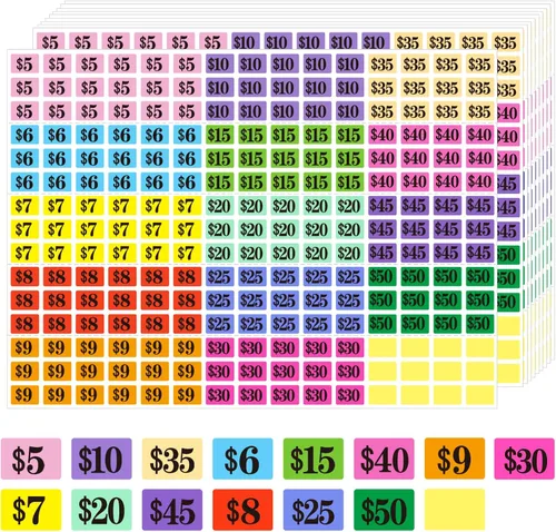 Vista 10 de Starboling Pegatinas para venta de garaje - 1400 piezas, 1 pulgada de gran tamaño, calcomanías de mercadillo pre-impresas con color degradado