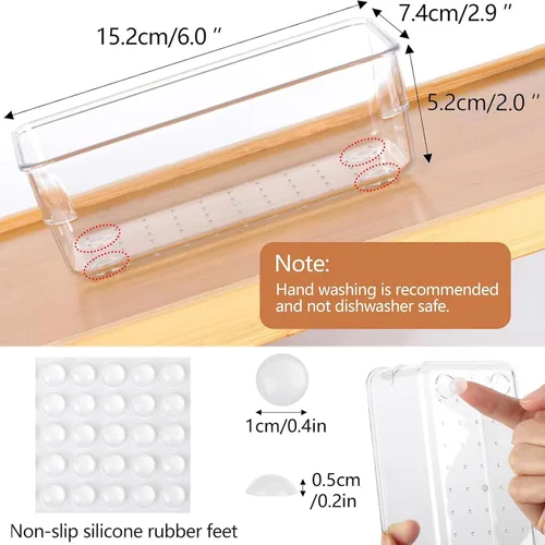 Vista 2 de 6 bandejas organizadoras de cajones de plástico transparente de 6 x 3 pulgadas con 25 almohadillas antideslizantes para maquillaje, joyas