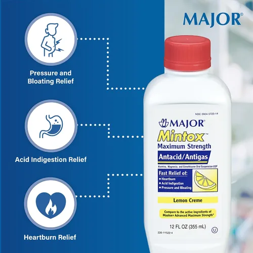 Vista 3 de MAJOR Mintox - Antiácido de máxima fuerza para un alivio rápido de la acidez estomacal, indigestión ácida, presión, hinchazón, crema de limón, 12