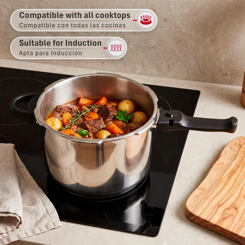 Vista 5 de Magefesa Favorit - Olla a presión de acero inoxidable de 6.3 cuartos de galón, compatible con inducción, funciona en todas las estufas Plateado