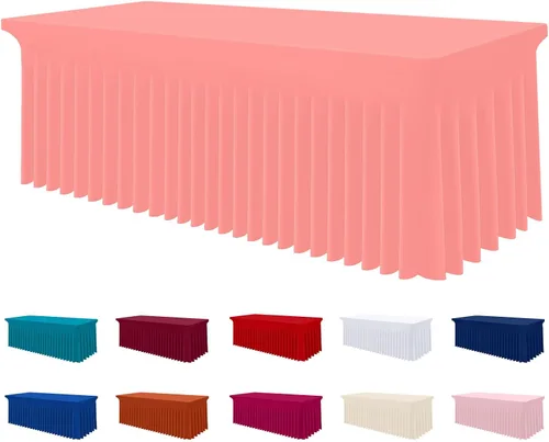 Vista 18 de Smiry Mantel de Spandex, Mantel Elástico Ajustable Extensible para Mesas Rectangulares de 6 Pies, Falda Cubierta de Mesa Impermeable y Lavable