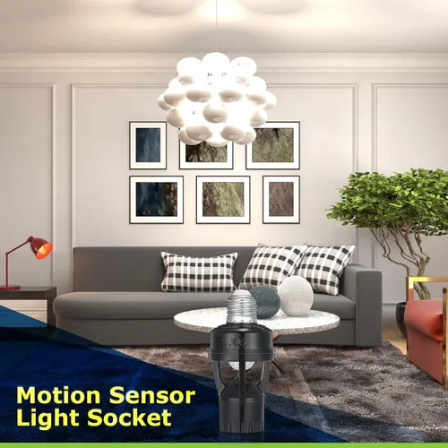 Vista 6 de Hortsun 3 tomas de luz con sensor de movimiento, enchufe inteligente de rosca compatible con E26/E27 con control de luz nocturna de encendido
