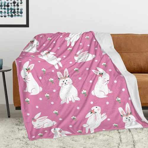 Vista 15 de Manta de Pascua y primavera, manta de felpa acogedora y suave para sofá, cama, sofá, viajes, campamento para adultos/niños, color azul y blanco