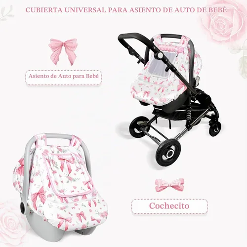Vista 6 de Funda de asiento de automóvil para bebé y niña, con doble cremallera, con malla transpirable, toldo de protección universal y cálida, ajuste cómodo