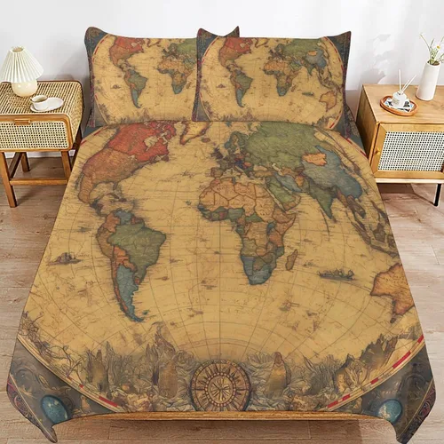 Vista 6 de World - Juego de funda de edredón tamaño matrimonial, juego de funda de edredón supersuave de artes visuales, juego de ropa de cama de microfibra