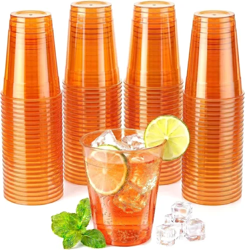Vista 8 de Paquete de 100 vasos de plástico negros de 12 onzas, tazas de fiesta negras, copas de vino desechables transparentes para cumpleaños, picnics