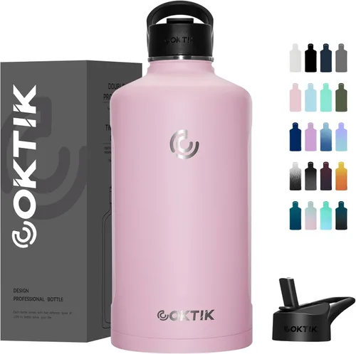 Vista 21 de COKTIK Botella de agua deportiva de 22 onzas, botella de agua de acero inoxidable para aislamiento térmico, botella de viaje reutilizable