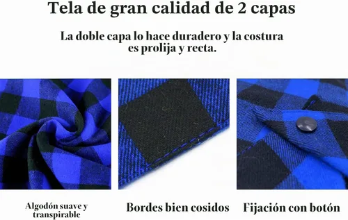Vista 5 de AnF Bandana de Cumpleaños a Cuadros para Perro y Pañuelo Triangular para Perro - Algodón Suave, Doble Capa, Bandanas Lavables con Botón Ajustable