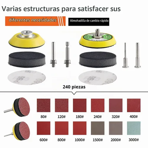 Vista 2 de Tshya Juego variado de 240 discos de lijado de 2 pulgadas para amoladora de taladro, herramientas rotativas con 2 placas de soporte de vástago