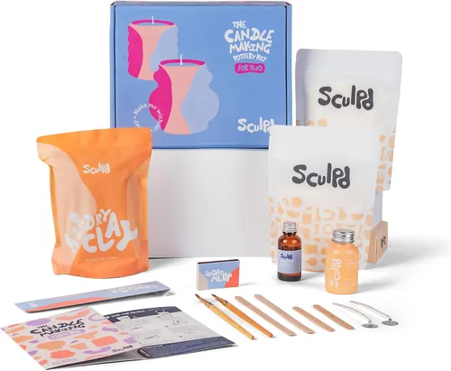 Vista 8 de Sculpd Kit de alfarería para hacer velas para adultos con arcilla secada al aire y juego de pintura acrílica, cera de soja ecológica no tóxica