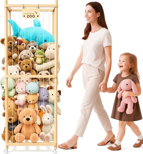 Vista 7 de Almacenamiento y Organizador de Animales de Peluche May Eileen, Soporte de Juguete de Zoológico de Madera Bonito para Habitaciones de Niños