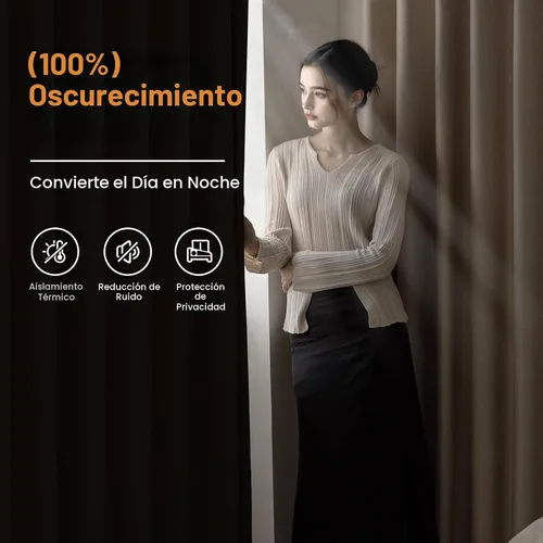 Vista 2 de Rinwoc Cortinas 100% opacas gruesas y suaves, 2 paneles para dormitorio, aspecto de lino, texturizadas, bloqueo de luz completa, oscurecimiento