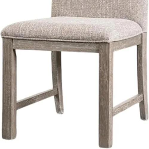 Vista 5 de Benzara Gris Silla de comedor lateral gris asiento acolchado de tela de madera maciza