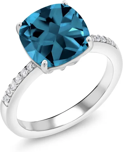 Vista 46 de Gem Stone King Anillo de compromiso de plata de ley 925 con piedra preciosa de corte cojín de 0.39 pulgadas Anillo de compromiso de aniversario