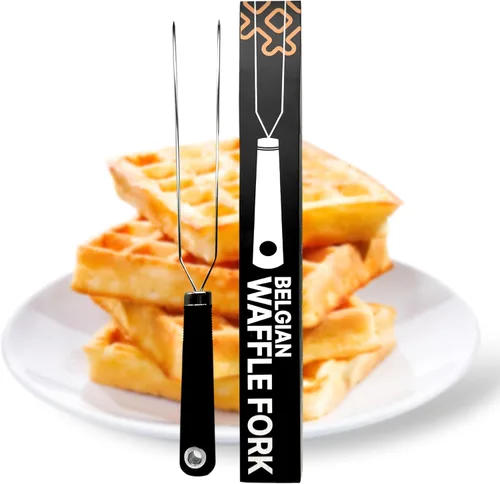 Vista 2 de Tenedor de gofres para gofres belgas, herramienta de cocina de acero inoxidable multiusos con mango de silicona, puntas biseladas, accesorio