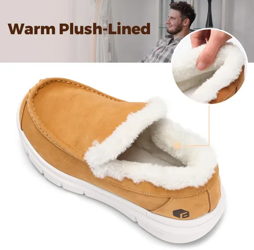 Vista 5 de FitVille Pantuflas de casa anchas para hombre, antideslizantes, ortopédicas, de invierno, para pies anchos, interior y exterior, cojín de aire V3