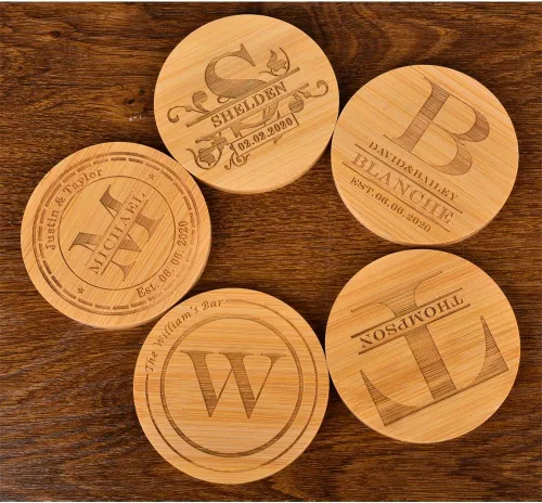 Vista 7 de Posavasos personalizados, posavasos grabados personalizados, posavasos de bambú para bebidas, posavasos de monograma con soporte, grandes regalos