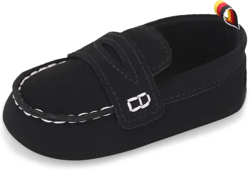 Vista 12 de LONSOEN - Zapatos de cuna para aprender a caminar, de vestir, para niños y niñas 209 Negro