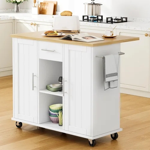 Vista 24 de Shintenchi - Carrito de isla de cocina con almacenamiento, mesa rodante Negro-22 pulgadas