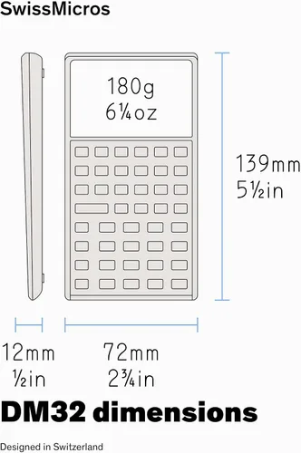 Vista 6 de SwissMicros Calculadora RPN DM32: software HP 32SII, carcasa de acero inoxidable 316L, solucionador de ecuaciones integrado y USB-C