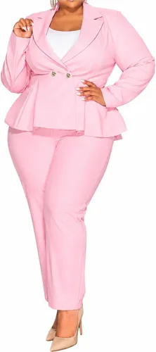 Vista 13 de CXXQ Pantalones tipo blazer peplum de 2 piezas para mujer, talla grande Blanco