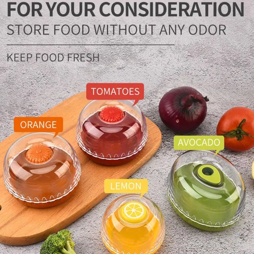 Vista 3 de Juego de 4 recipientes de frutas y verduras con tapa para refrigerador, recipiente de almacenamiento de cebolla, aguacate, protector de tomate
