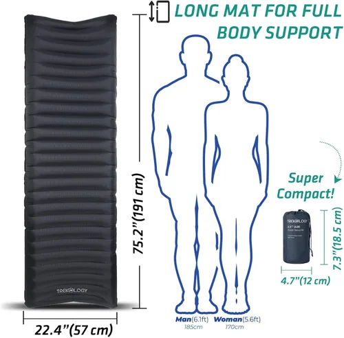 Vista 5 de TREKOLOGY ALUFT2.0 (azul claro) y almohadilla de dormir UL comprimible, compacta, cómoda, ergonómica almohada inflable, alfombrilla inflable