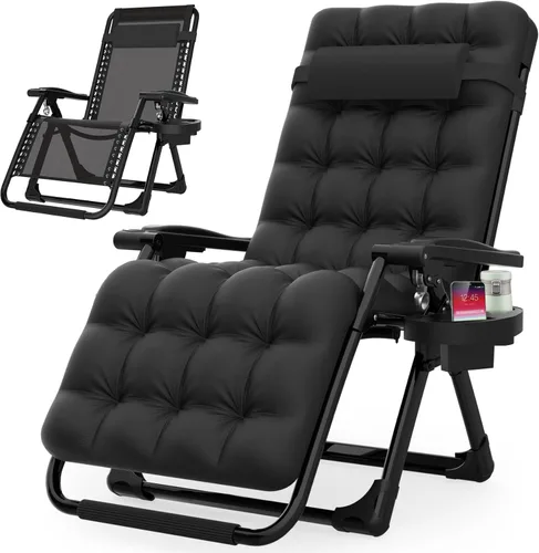 Vista 18 de Suteck Silla de gravedad cero, sillas reclinables de camping, sillón Negro clásico