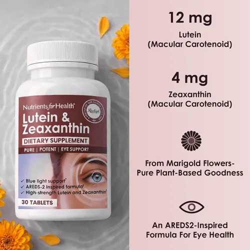 Vista 2 de Rawleigh Luteína y zeaxantina: 30 tabletas pequeñas veganas con 12 mg de luteína y 4 mg de zeaxantina (carotenoides maculares), inspirado
