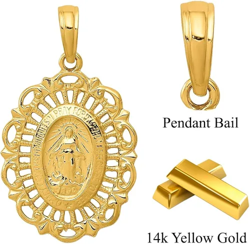 Vista 4 de Colgante de medalla milagrosa ovalada de oro de 14 quilates para mujer, Metal