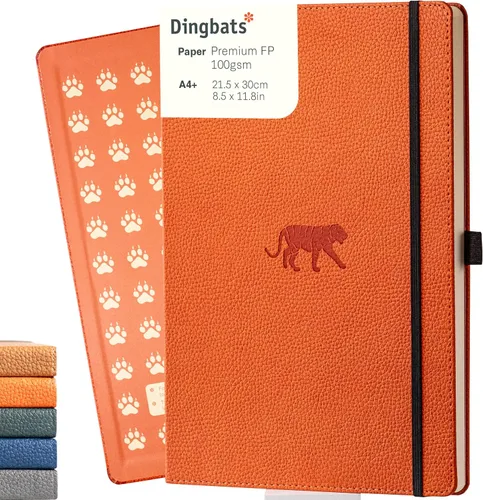 Vista 12 de Dingbats - Cuaderno extra grande con puntos de vida silvestre, ballena azul, A4, cuaderno de tapa dura, piel sintética, papel perforado, crema a