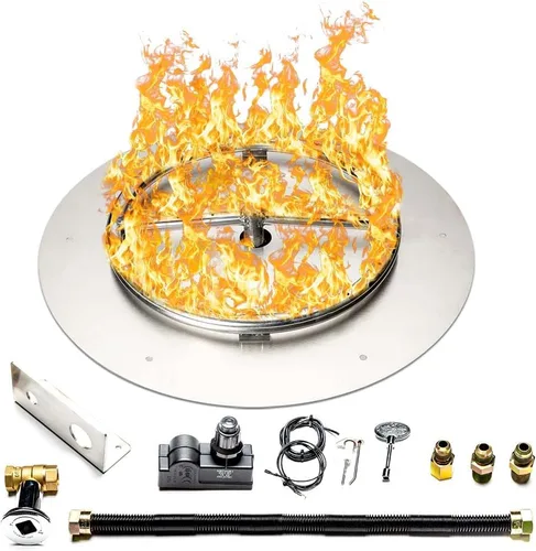 Vista 43 de Kit de sartén y anillo de acero inoxidable para quemador de hoguera, con encendido por chispa para fogatas de propano líquido, sartén de 18