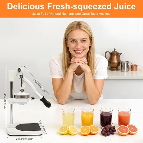 Vista 5 de Exprimidor de hierro fundido, exprimidor manual resistente con base estable, prensa comercial de cítricos para naranja, limón, lima, pomelo