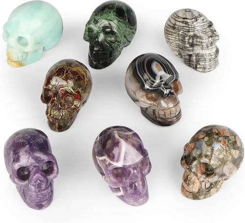 Vista 8 de Artistone Estatua de calavera de cristal de amatista de 2 pulgadas, piedra preciosa curativa tallada a mano con cabeza de calavera humana