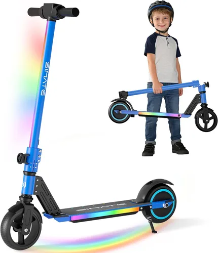 Vista 9 de SIMATE Electric Scooter for Kids 6-14, e Kick Scooter with LED Display and Colorful Lights, Adjustable Height and Foldable, Double Brake, Gifts for