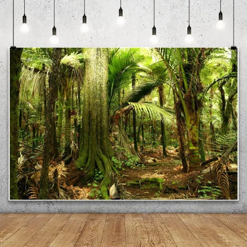 Vista 3 de Laeacco Telón de fondo de fotografía de bosque de selva de 10 x 6.5 pies, crecimiento exuberante, helecho, tropical, bosque tropical, vegetación