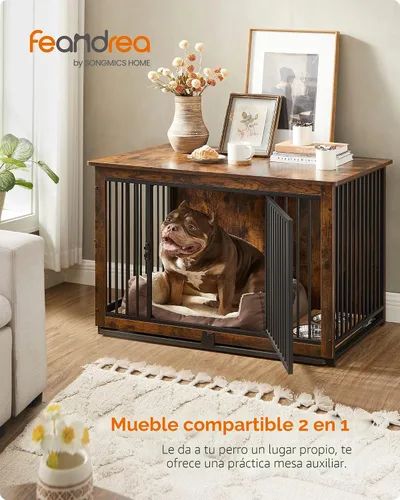 Vista 2 de Feandrea Muebles de jaula para perros, perrera de 38 pulgadas para perros de hasta 70 libras, con bandeja extraíble, mesa auxiliar de jaula