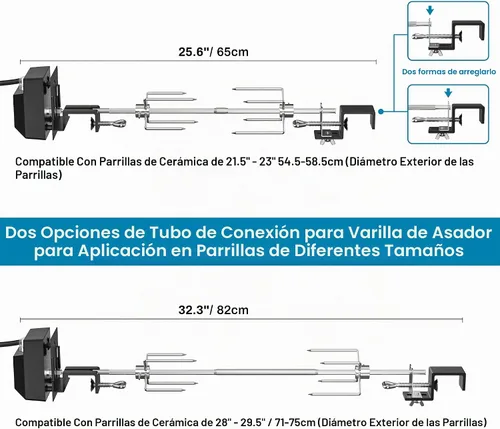 Vista 4 de Skyflame Kit de asador de acero inoxidable con motor de rotisery resistente y accesorios – se adapta a Big BGE Kamado Joe Pit Boss y otros