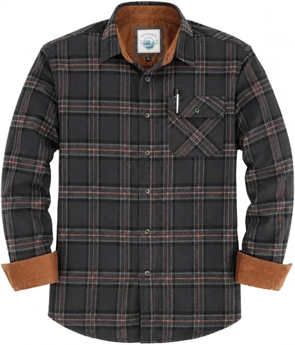Vista 40 de Gioberti - Camisa a cuadros de franela cepillada de 100% algodón para hombre con contraste de pana Carbón vegetal
