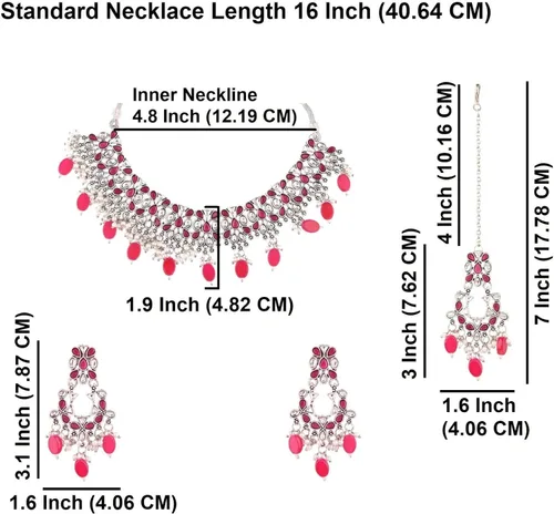 Vista 2 de Efulgenz Jewelry Sets for Women Necklace Earrings and Maangtikka Bohemian Indian Oxidized Vintage Bridal Sets Faux Pearl Kundan Choker Necklace