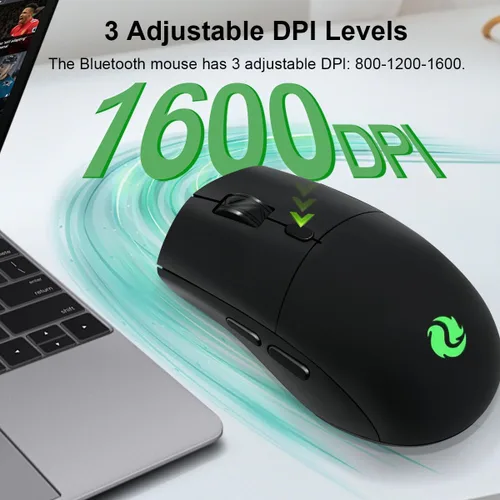 Vista 3 de Ratón inalámbrico Bluetooth (BT5.2+receptor USB 2.4G) Clics silenciosos silenciosos, funciona con modo dual para laptop, iPad, tableta, Apple Negro