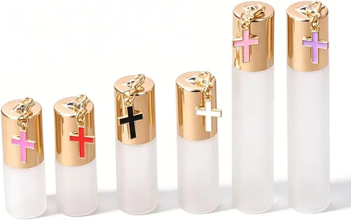 Vista 5 de Botellas enrollables de vidrio esmerilado de 0.3 fl oz, botellas de rodillo de viaje recargables con bolas de acero inoxidable y tapas a prueba