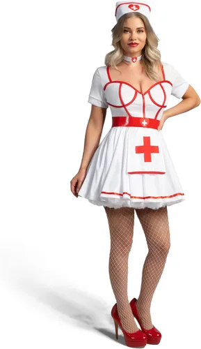 Vista 3 de Spooktacular Creations - Conjunto de disfraz de enfermera blanco con diadema, gargantilla, cinturón y jeringa para adultos
